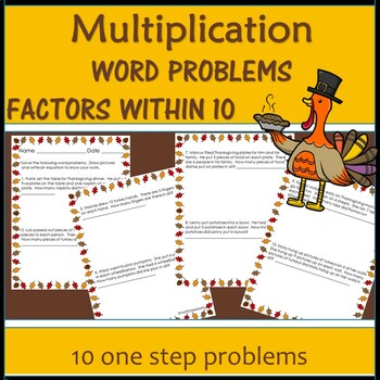 Preview of Math Thanksgiving Multiplication Word Problems with Products within 100