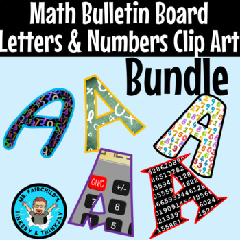 Preview of Math Theme Easy Cut Bulletin Board Letters and Numbers Clip Art- Complete Bundle