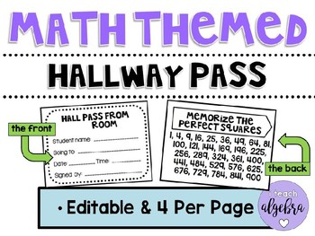 Preview of Math Themed Hallway Pass - Editable
