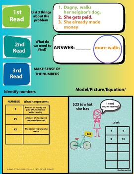 Preview of Math Three Reads Note Catcher | Reusable Word Problem Routine | Problem Solving