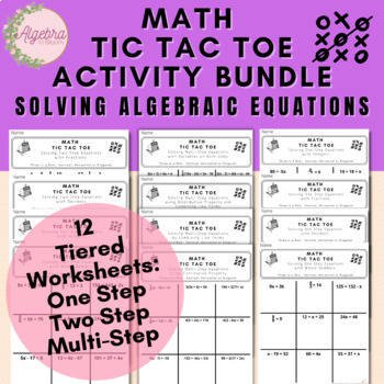 Preview of Math Tic Tac Toe Activity Bundle // Algebraic One, Two and Multi-Step Equations