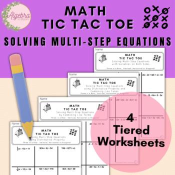Preview of Math Tic Tac Toe Activity // Solving Algebraic Multi-Step Equations