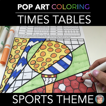 Preview of "Pop Art" Math Times Tables Coloring Sheets w/ Sports Themes
