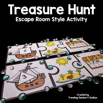 Preview of Math Treasure Hunt Escape Room Style Activity with 2D Shapes and Counting to 10