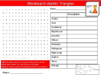 Preview of Math Triangles Wordsearch Crossword Anagram Alphabet Keyword Starters