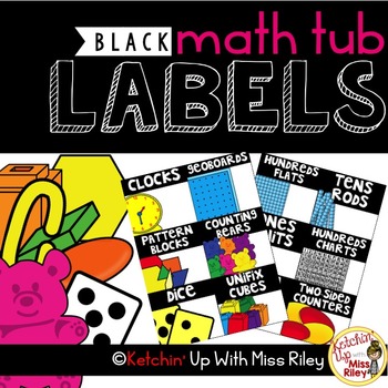 Preview of Math Tub/ Manipulative Labels- White Background with BLACK Banner