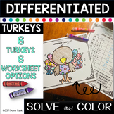 Thanksgiving Color by Number Worksheets Addition Subtraction