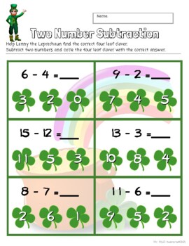 Preview of Math - Two Number Subtraction - St. Patrick's Day