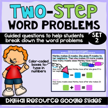 Preview of Math Two-step Word Problems Digital Learning Resource Google Slides--Set 2