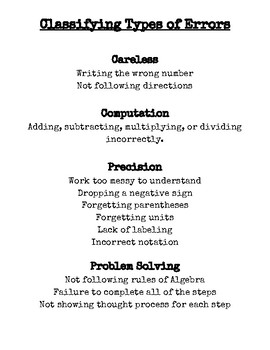Preview of Math Types of Errors - Growth Mindset