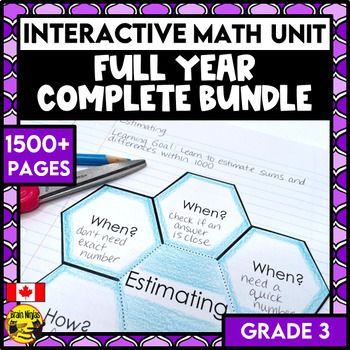 Preview of Math Unit Year Long Bundle | Grade 3 | Interactive Math Units for Canada