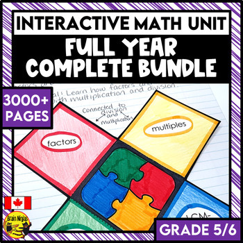 Preview of Math Unit Year Long Bundle | Grade 5 Grade 6 | Interactive Math Units for Canada