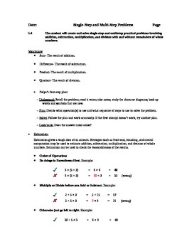 Preview of Math Virginia SOL 5.4 Multiple Step Word Problems Student Notes