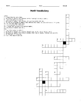 Math Vocab Crossword Puzzle by Howe #39 s Math Practice TpT