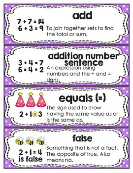 Math Vocabulary 1st Grade Printables by Lanie's Little Learners