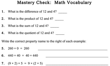 math vocabulary 4th grade worksheets individualized math by destiny woods