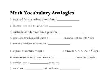 Preview of Math Vocabulary Analogies