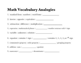 Math Vocabulary Analogies