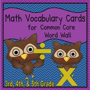 Preview of Math Vocabulary Cards (3rd, 4th, & 5th Common Core)