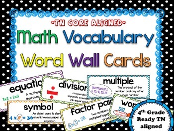 Preview of Math Vocabulary Cards { 4th Grade Ready TN }