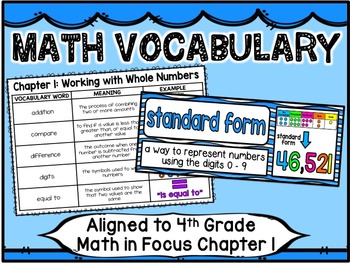 Preview of Math Vocabulary Cards Aligned to 4th Grade Math in Focus ~ Chapter 1