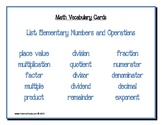 Math Vocabulary Cards: Elementary Numbers and Operations