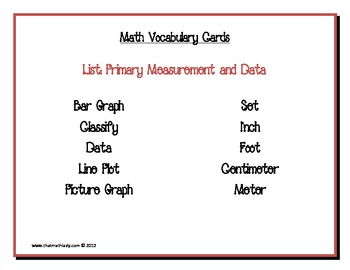 Preview of Math Vocabulary Cards: Primary Measurement and Data