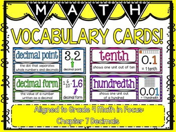Preview of Math Vocabulary Cards- aligned to Grade 4 Math In Focus Chapter 7