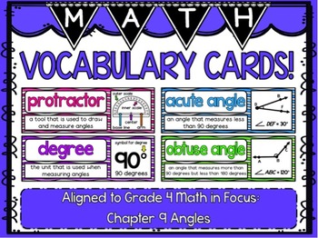 Preview of Math Vocabulary Cards- aligned to Grade 4 Math In Focus Chapter 9 Angles