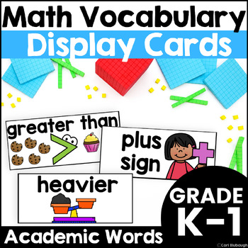 Preview of Kindergarten Math Vocabulary Wall Cards Tier 2 Academic Words Vocabulary Posters