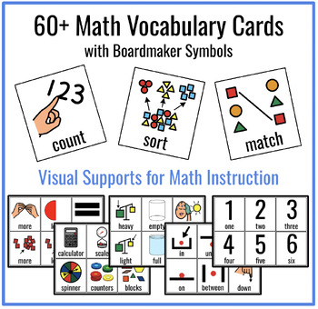 Preview of Math Vocabulary Cards w/ Visual Supports Boardmaker Symbols - Special Education