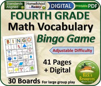 Preview of 4th Grade Math Vocabulary Bingo Game - Print and Digital Resources