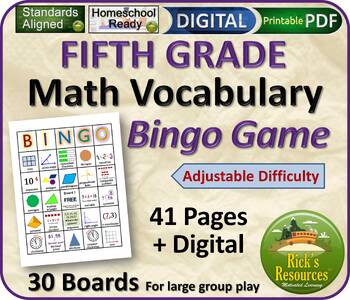 Preview of 5th Grade Math Vocabulary Bingo Game - Print and Digital Resources