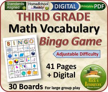 Preview of 3rd Grade Math Vocabulary Bingo Game - Print and Digital Resources