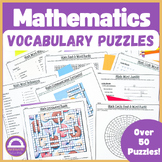 End of Year Summer Review Math Vocabulary Crossword Puzzles