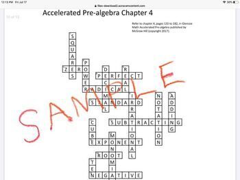Math Vocabulary Crossword Puzzles Accelerated Pre Algebra Glencoe