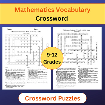 Preview of Math Vocabulary Crossword Puzzles Activities | High School (9-12)