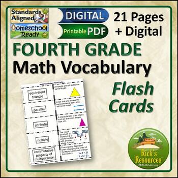 Preview of Math Vocabulary Flash Cards 4th Grade - Print and Digital Versions