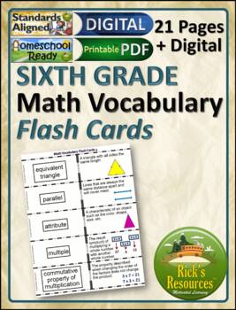 Preview of Math Vocabulary Flash Cards 6th Grade - Print and Digital Version