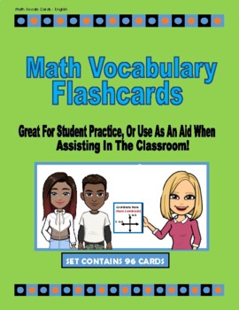 Preview of Math Vocabulary Flash Cards w/ Pictures and Definitions - Middle School Math