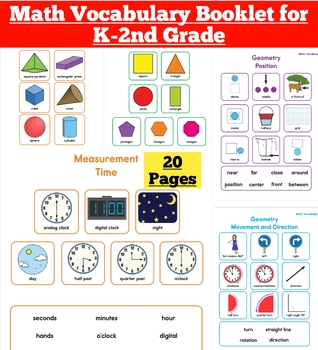 Preview of Math Vocabulary | K-2nd Grade | Math knowledge of 2D SHAPES, CRITICAL THINKING..