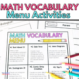 Math Vocabulary Menu Activities