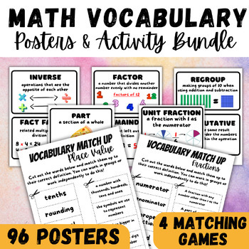 Preview of Math Vocabulary Posters & Activity Bundle Word Wall Definitions & Visuals