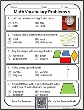 math vocabulary activity worksheets 2nd grade by ricks