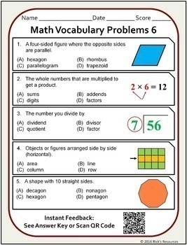 math vocabulary activity worksheets 3rd grade by ricks resources