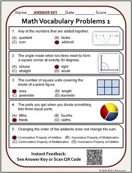 3rd grade math vocabulary worksheet by Math Vocabulary Rick's Grade Worksheets Activity 3rd