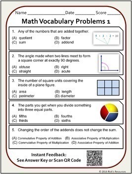 math vocabulary activity worksheets 3rd grade by ricks