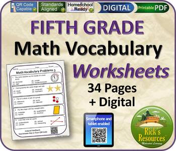 Math Vocabulary Worksheets 5th Grade - Print and Digital Versions