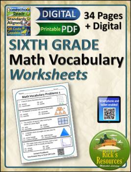 math vocabulary worksheets 6th grade print and digital versions