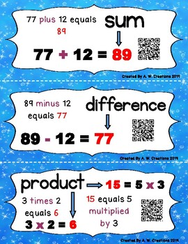 Preview of Math Vocabulary QR Code Cards - 4th Grade